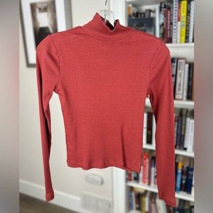Frank & Oak The Ribbed Mockneck longsleeve, XS, burnt sienna